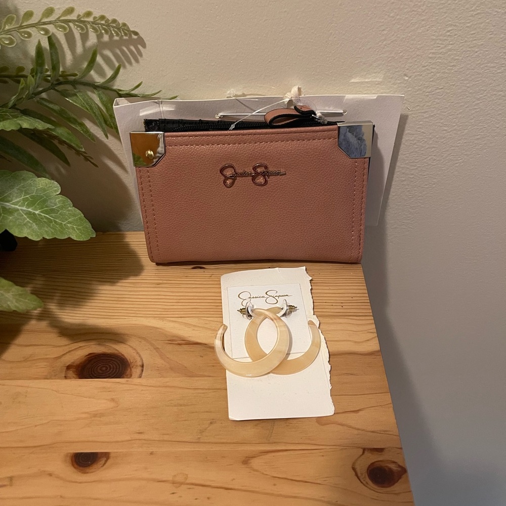 Jessica Simpson Blush Pink Wallet and Earrings